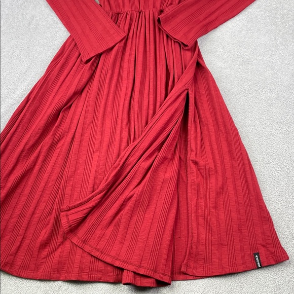 NEW Known Supply S Irene Dress Organic Cotton Elegant Red Long Sleeve Dress - Picture 2 of 14